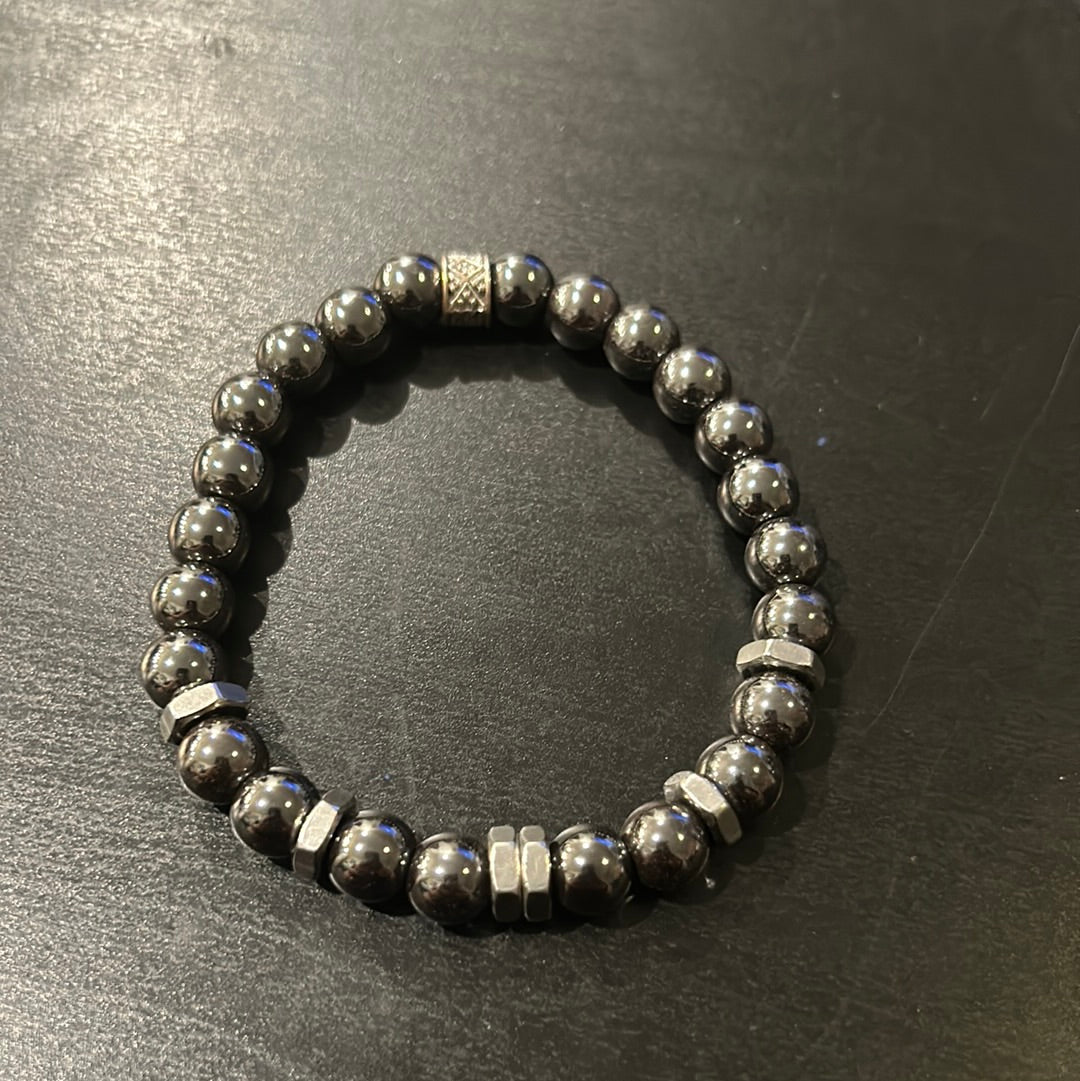 Silver Hematite metal w/silver bolts