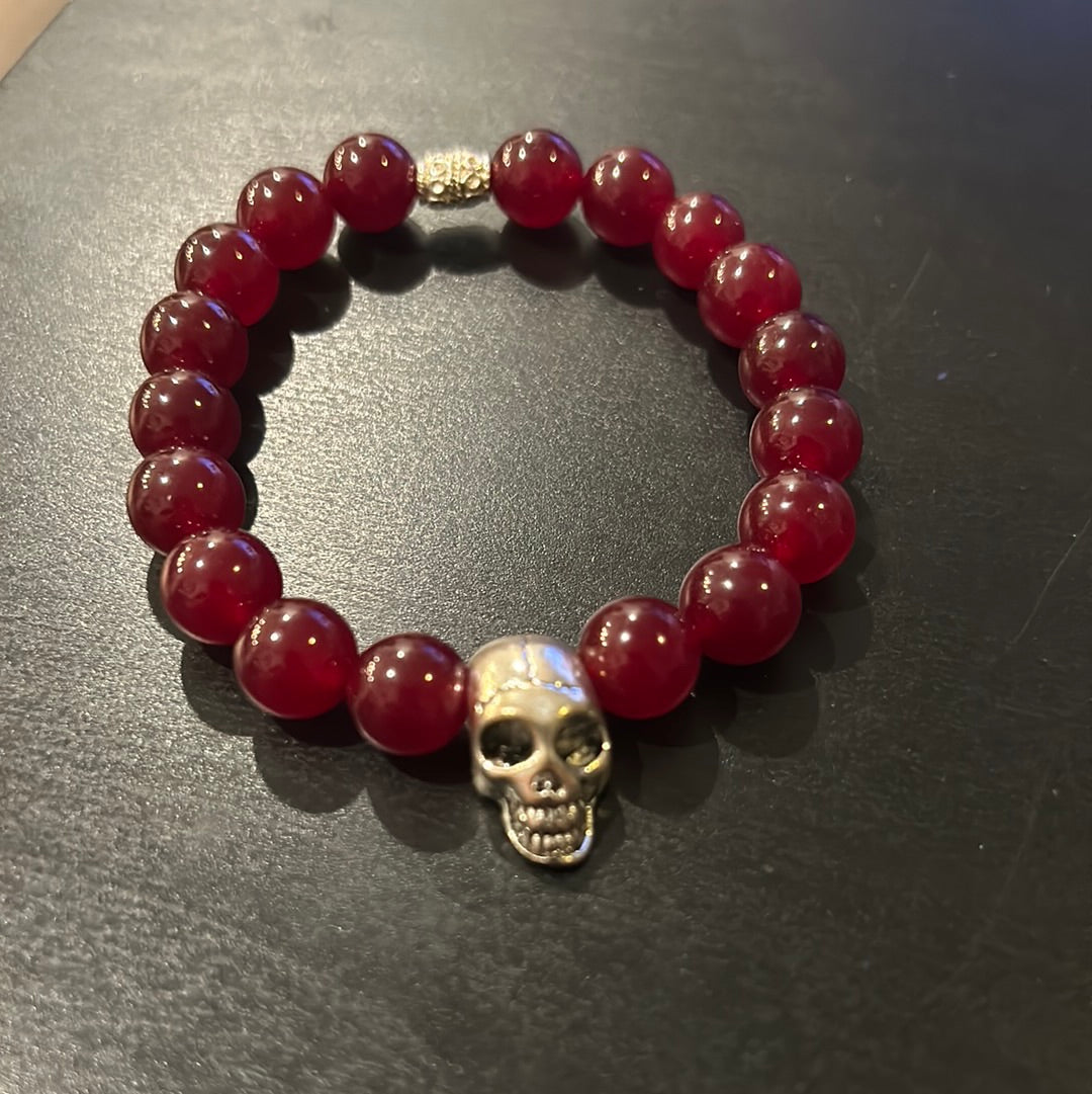 Deep Red gemstones w/Silver metal 3D Skull