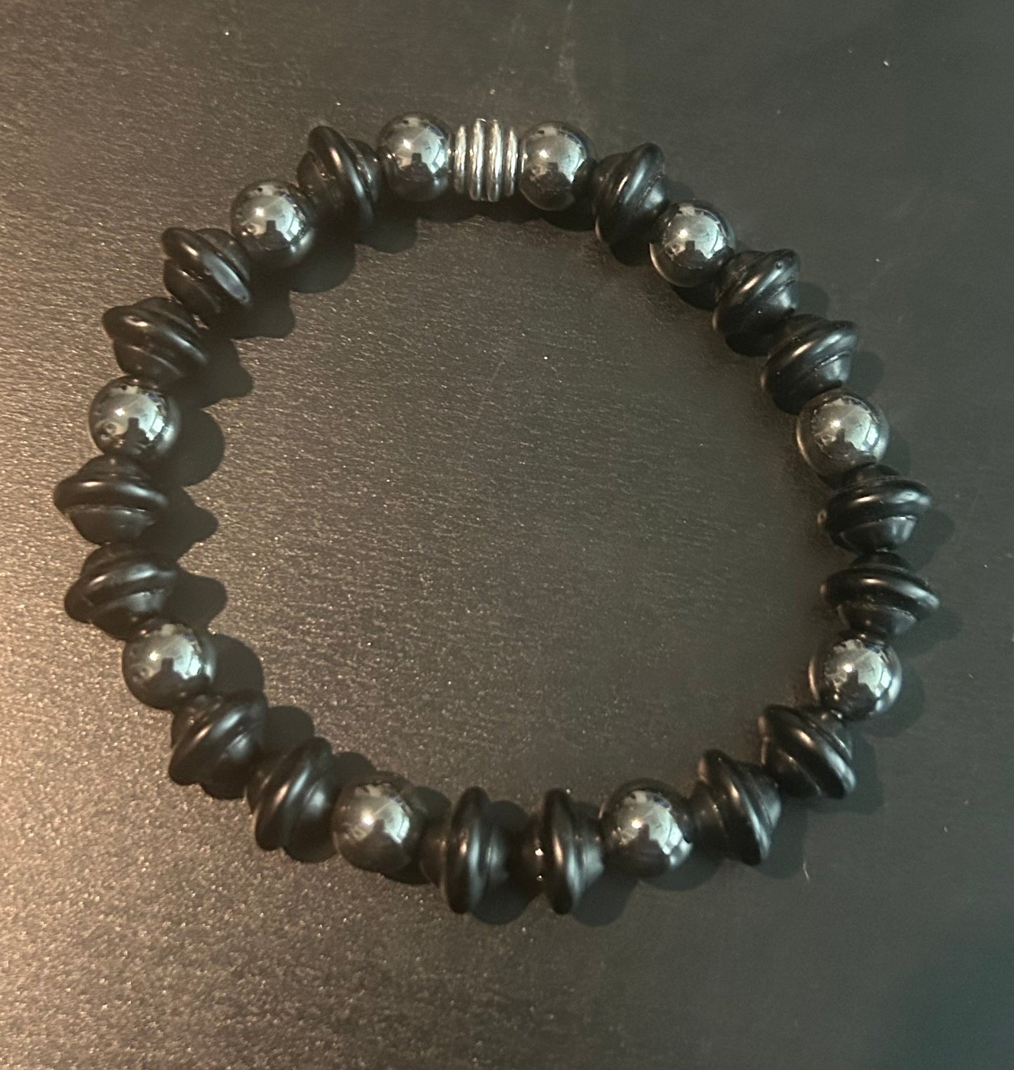 Hematite metal w/black bracelet