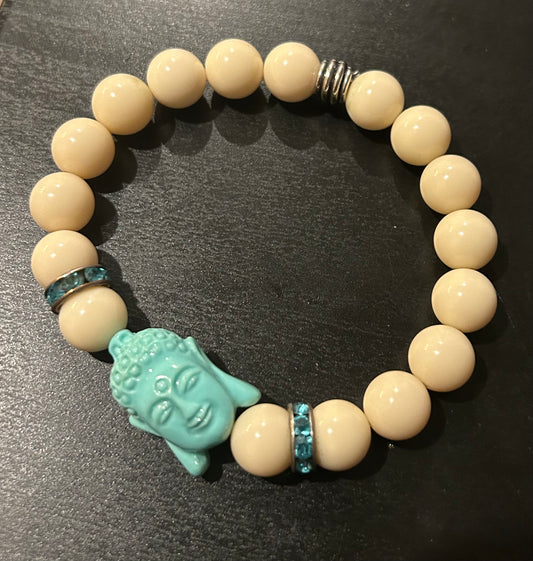 Ivory stones w Turquoise Buddha & rhinestone bracelet