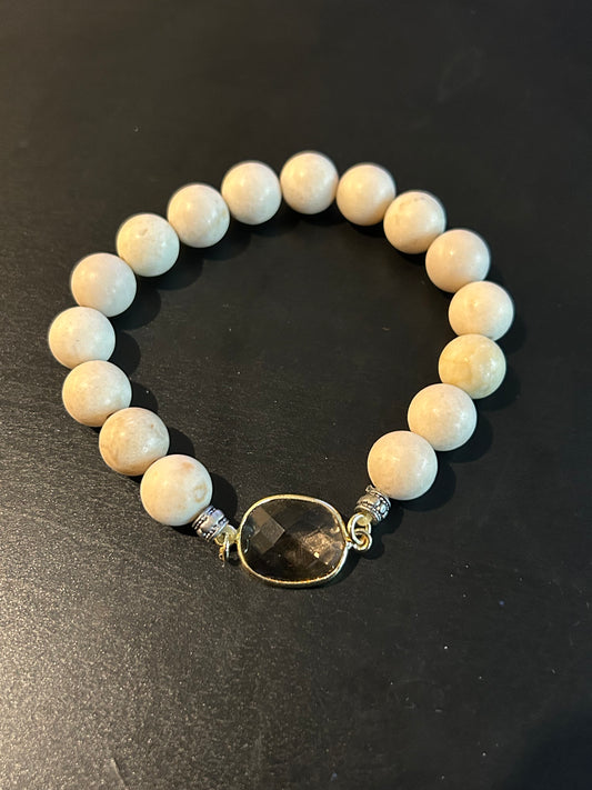 Ivory gemstone w/smokey grey quartz accent bracelet