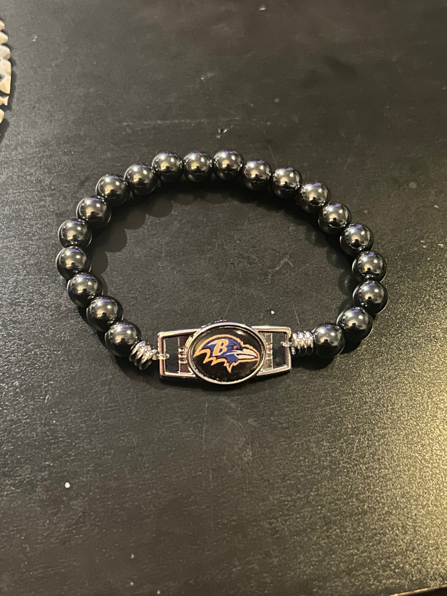 Baltimore Ravens NFL Fan bracelet w/hematite metal stones