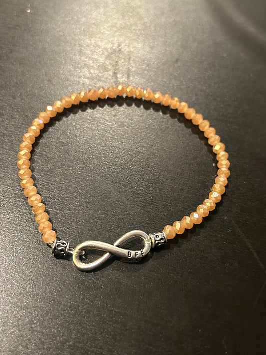 Tiny faceted Champagne shimmer stones w/ “bff” infinity stretch bracelet