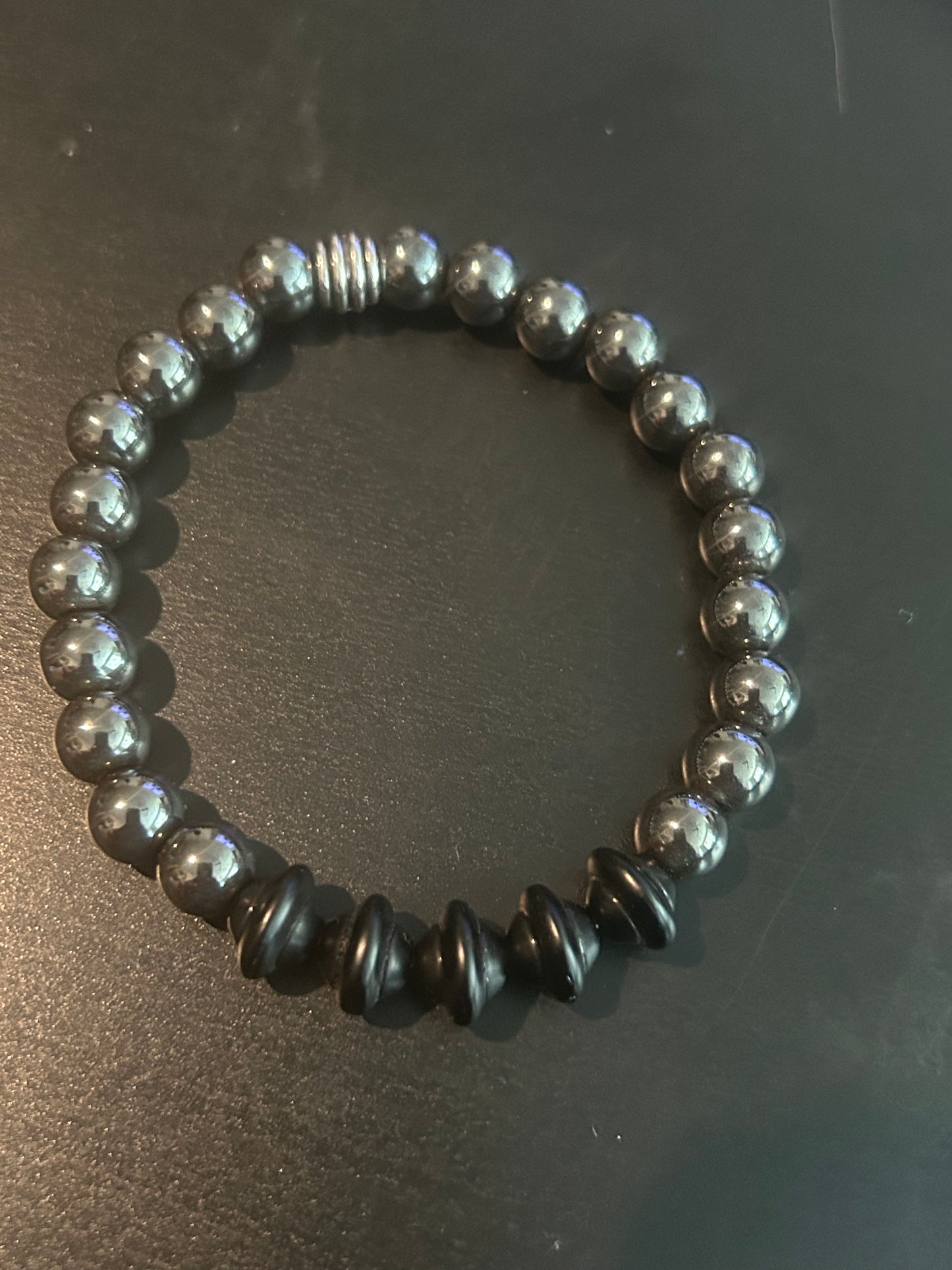 Silver hematite w/black accents