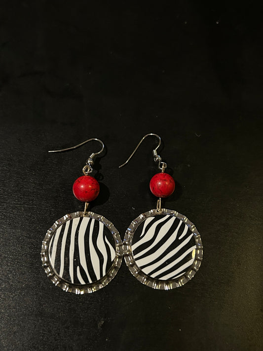 Zebra bottle cap earrings