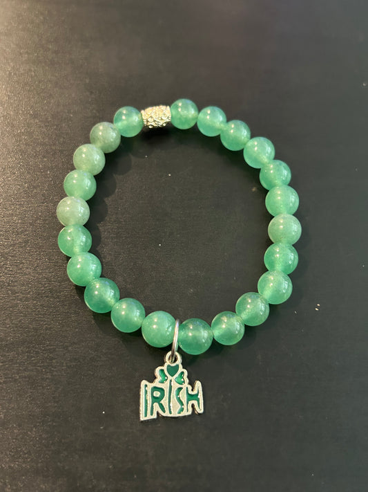 Green jade gemstones w/Irish charm