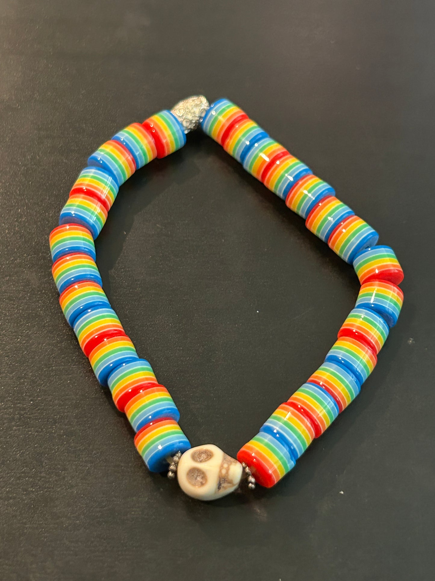 Rainbow w/3D mini skull bracelet unisex