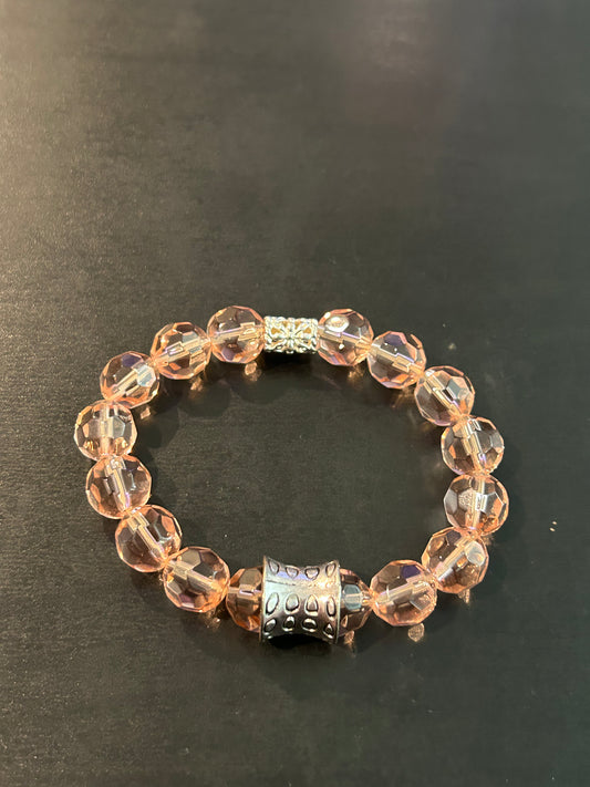 pink stones w/silver (small size) stretch bracelet